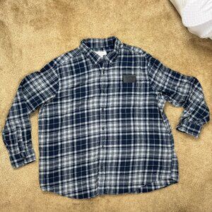 St. John’s Bay Men’s Flannel Shirt 2XL Blue Plaid Button Down 100% Cotton
